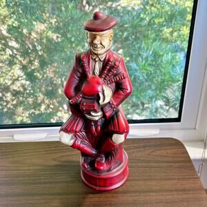 Vintage Scottish Bagpiper Figurine – Red Chalkware Musician Statue 12” Tall